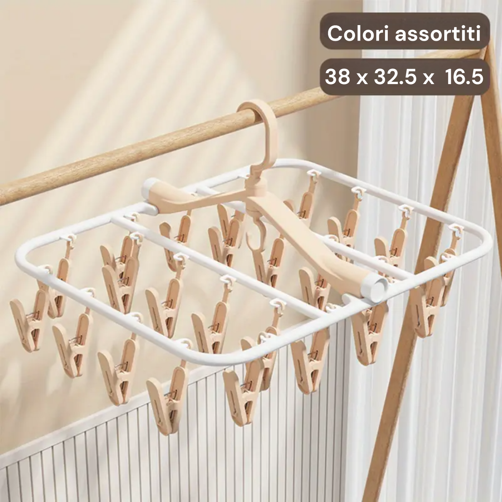 Stendibiancheria Stendino Da Balcone Salvaspazio Con 24 Mollette Colore Casuale