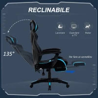 Sedia da Gaming con Supporto Lombare, Sedia Ufficio Ergonomica con Altezza Regolabile in Tessuto Nero e Blu, 65x65x119-129cm