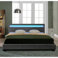 Letto Francese 140x200 cm a Testiera Alta con Illuminazione a LED Tessuto Grigio Scuro Corium