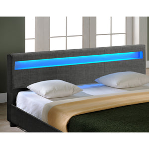 Letto Francese 140x200 cm a Testiera Alta con Illuminazione a LED Tessuto Grigio Scuro Corium