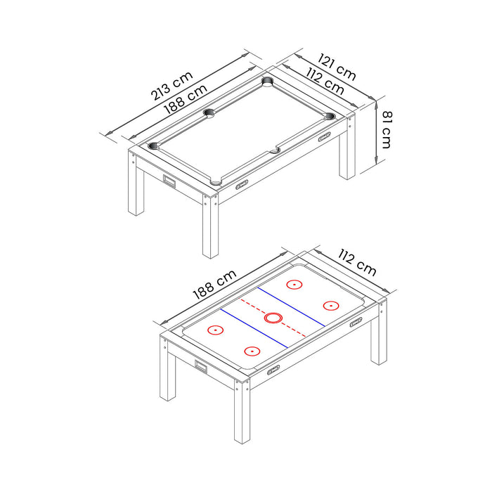 Biliardo 7 FT Multigioco rosso Air Hockey + Ping Pong + Tavolo - Strike