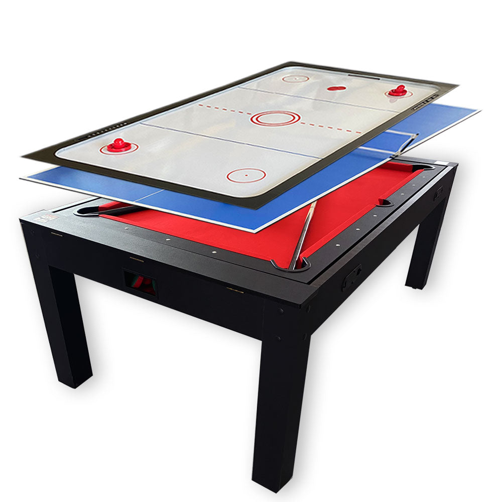 Biliardo 7 FT Multigioco rosso Air Hockey + Ping Pong + Tavolo - Strike