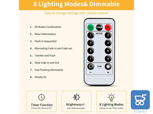 Stringa Luci LED per Tende e Decorazioni Bianco Caldo Alimentazione USB 3m x 3m con Telecomando
