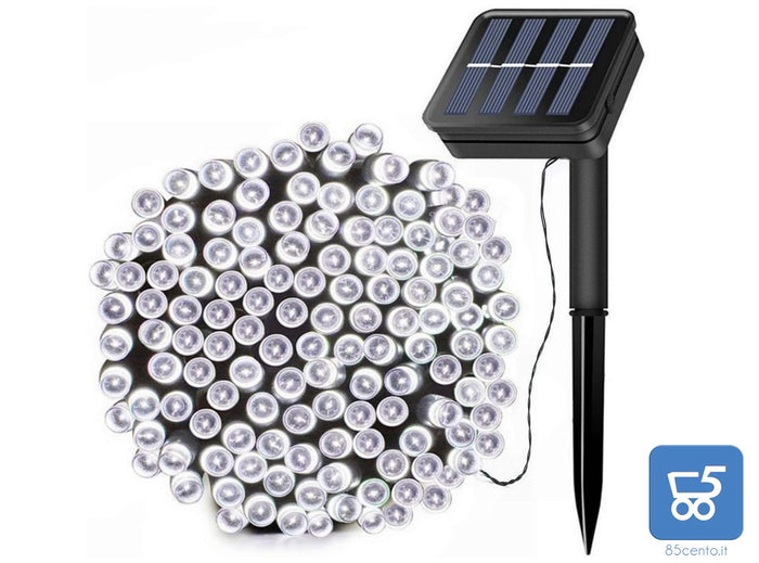 Stringa di Luci a LED 20 metri 200 LED per esterni IP65 ad Energia Solare Impermeabili 8 Modalità Decorative da Giardino Bianco Freddo