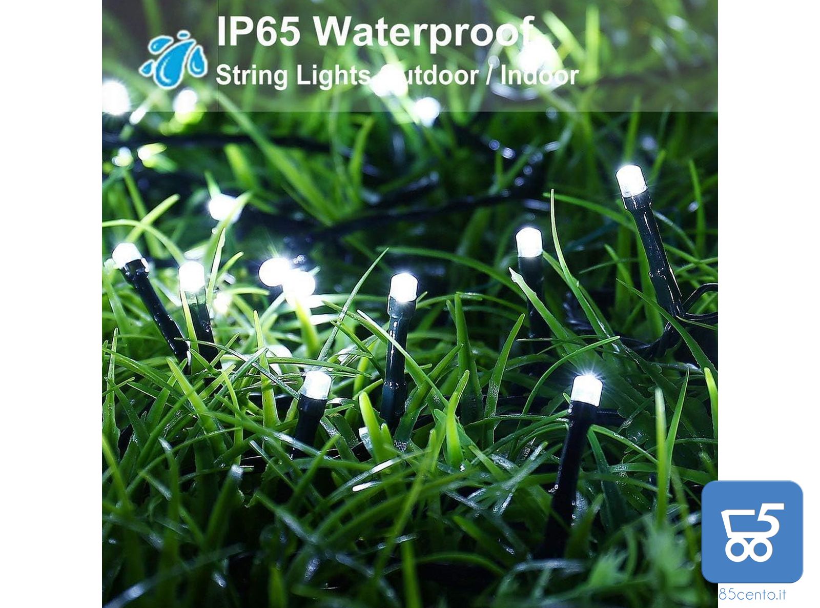 Stringa di Luci a LED 20 metri 200 LED per esterni IP65 ad Energia Solare Impermeabili 8 Modalità Decorative da Giardino Bianco Freddo