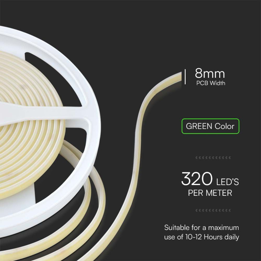 Strip LED COB-320 10W/m 5m 24V Colore Verde IP67 10mm SKU-23143