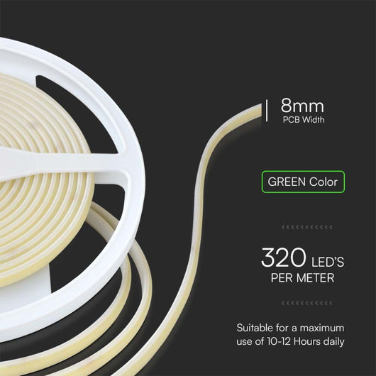 Strip LED COB-320 10W/m 5m 24V Colore Verde IP67 10mm SKU-23143