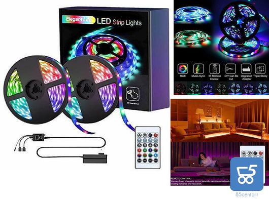 Strisce LED Elegant Life da 10m RGB con Telecomando Luci per Decorazioni Soggiorno Cucina Postazione PC
