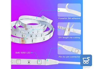 Strisce LED RGB Dimmerabili Smart con Microfono Integrato per Battiti Musicali Controllo App con Telecomando Controller Alimentazione 12V 2 strip da 5 metri - Totale 10 Metri