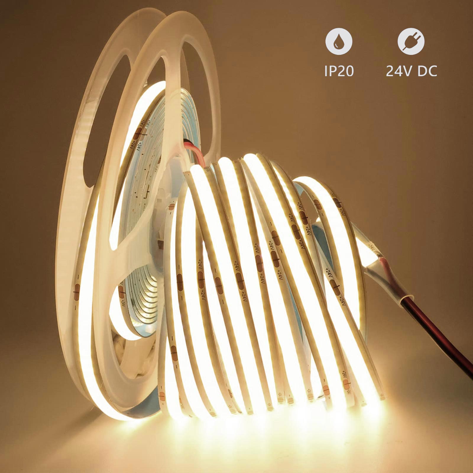 Striscia 1600 LED COB lineare 50W bobina strip flessibile adesiva 24V 5100lm nastro luce continua colorata decorativa interni IP20 4000K