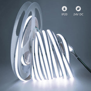 Striscia 1600 LED COB lineare 50W bobina strip flessibile adesiva 24V 5100lm nastro luce continua colorata decorativa interni IP20 6000K
