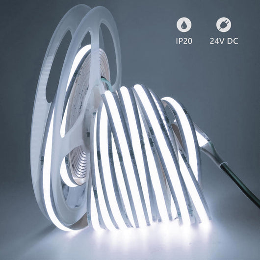 Striscia 1600 LED COB lineare 50W bobina strip flessibile adesiva 24V 5100lm nastro luce continua colorata decorativa interni IP20 6000K