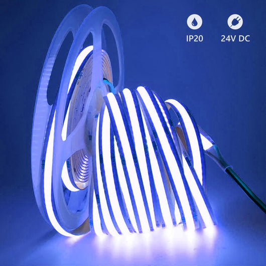 Striscia 1600 LED COB lineare 50W bobina strip flessibile adesiva 24V 5100lm nastro luce continua colorata decorativa interni IP20 BLU