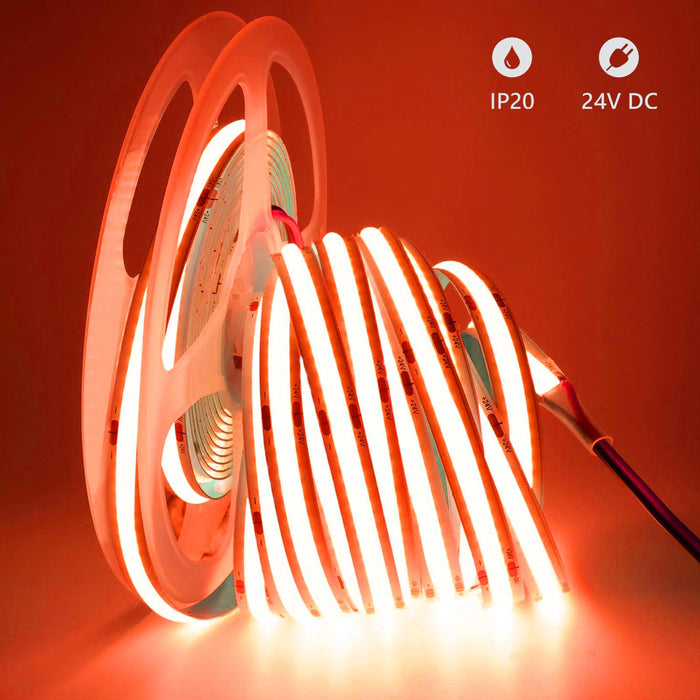 Striscia 1600 LED COB lineare 50W bobina strip flessibile adesiva 24V 5100lm nastro luce continua colorata decorativa interni IP20 ROSSO