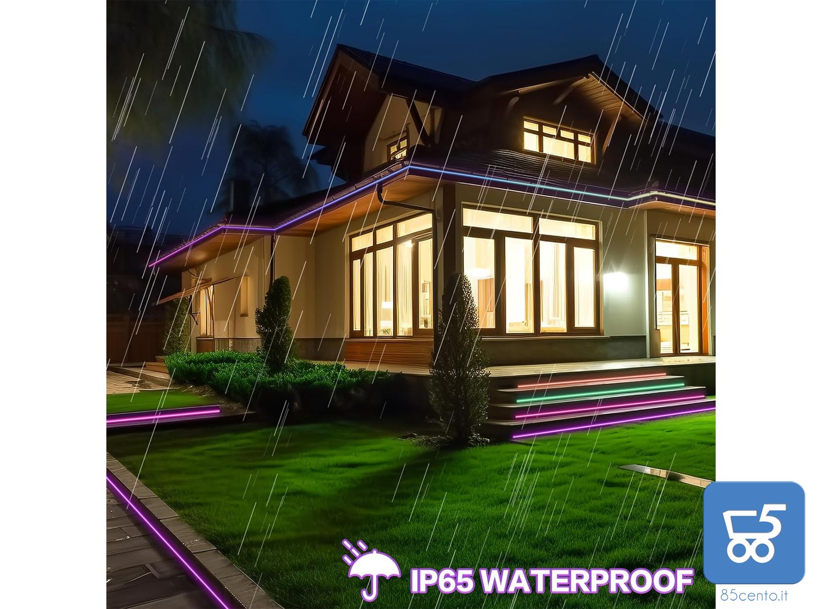 Striscia LED RGB 2 Metri Multicolore Controllo via Controllo APP e Bluetooth Resistente all'Acqua IP65 per INTERNI e ESTERNI