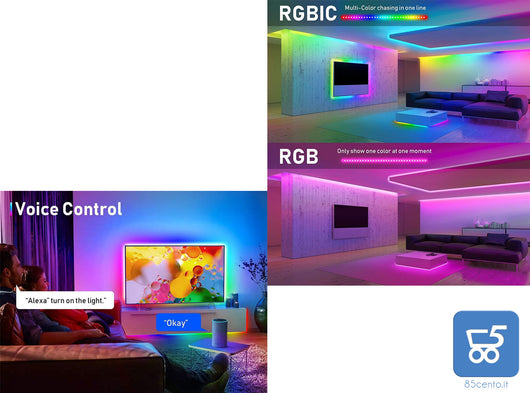 Striscia LED WiFi Intelligente 6m RGB con 40 Tasti Telecomando IR Alexa Google Home Sync 4 Modalità Musicali 8 Modalità di Scena Luci Colorate per Decorazioni Cucina Bar Festa 12V