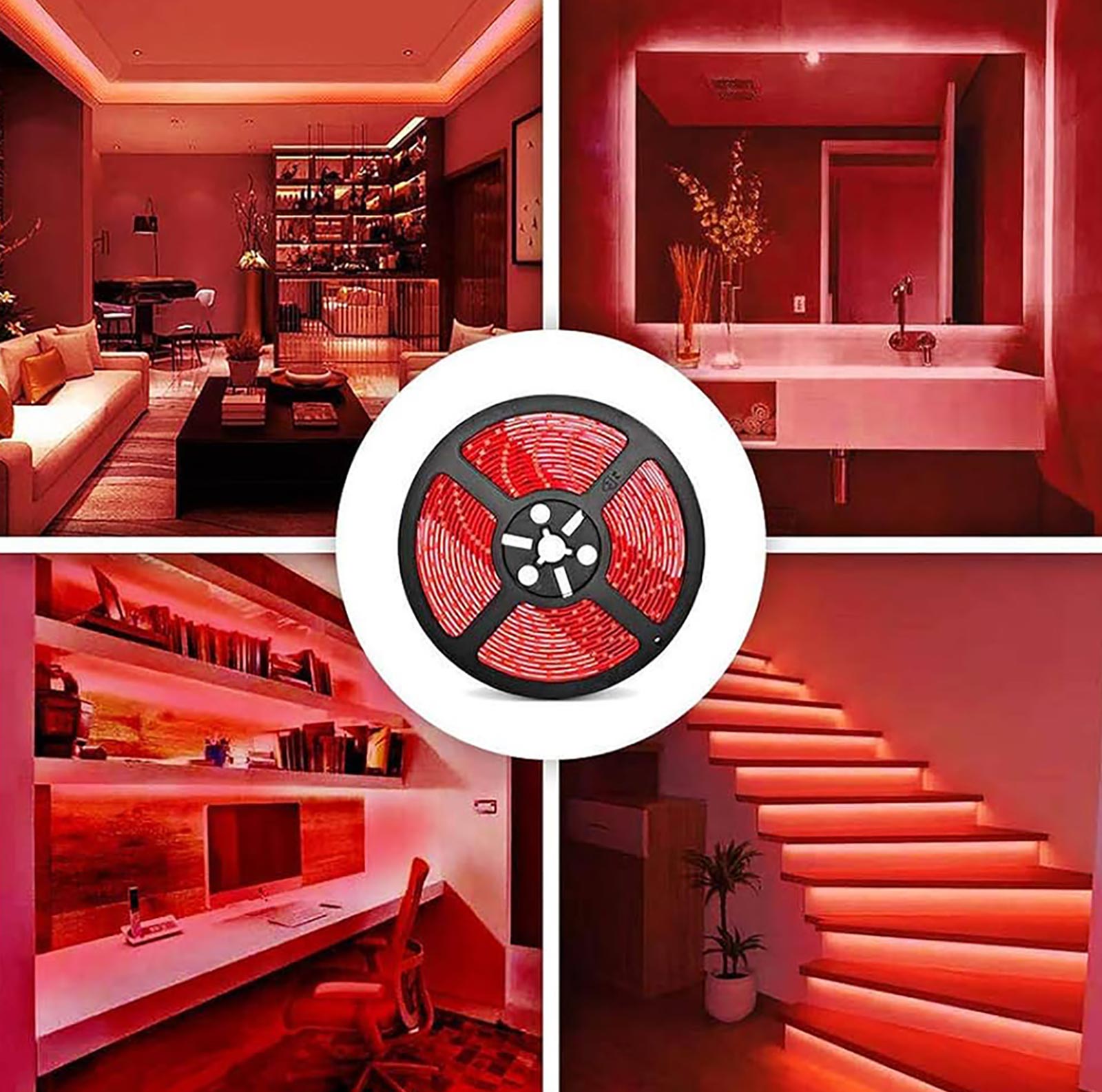 Striscia 1600 LED COB lineare 50W bobina strip flessibile adesiva 24V 5100lm nastro luce continua colorata decorativa interni IP20 ROSSO
