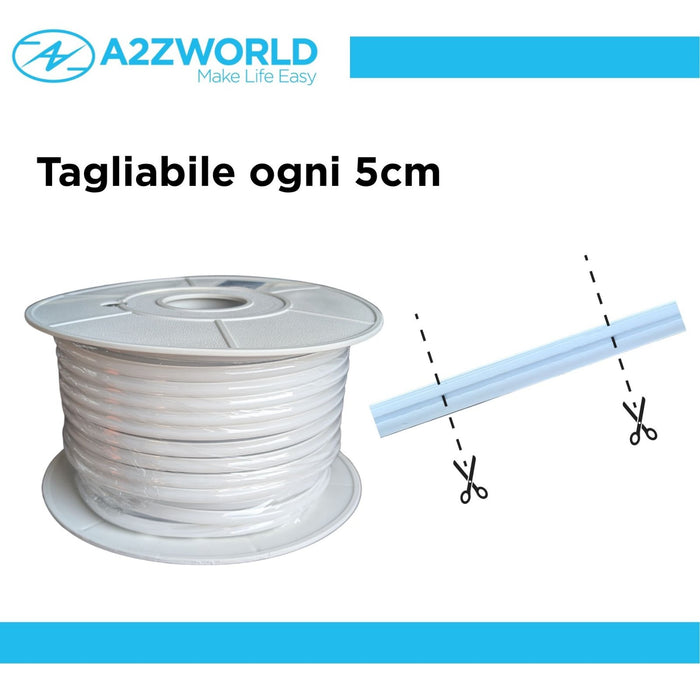 Striscia Led 220V AC IP65 Da 50 Metri, Bianco Freddo 6500K, 10W/M 260LED/M 888LM/M, Tagliabile Ogni 5cm, CRI≥85 10X7mm, Angolo 180°, IP65, Tanti Accessori Inclusi