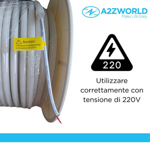 Striscia Led 220V AC IP65 Da 50 Metri, Bianco Freddo 6500K, 10W/M 260LED/M 888LM/M, Tagliabile Ogni 5cm, CRI≥85 10X7mm, Angolo 180°, IP65, Tanti Accessori Inclusi