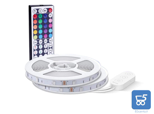 Striscia Led 2x5 Metri Con Telecomando RGB Resistente all'Acqua 20 Colori 9 Modalità