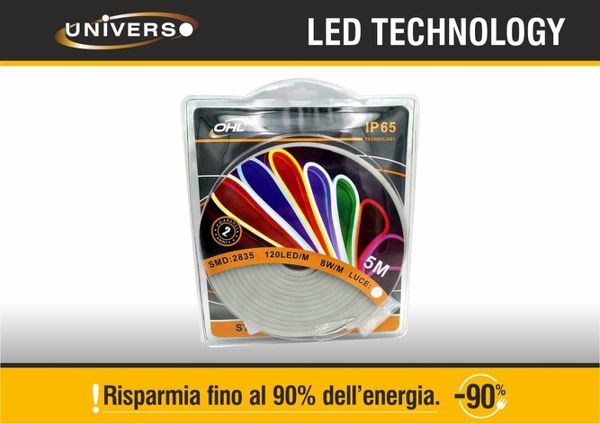 Striscia Led Neon Flex Tubo Flessibile 12v Luce Bianca Fredda 6500k