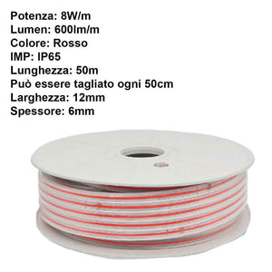 50M Striscia Led COB 8W/M 220V-240V 600lm IP65 CRI=80 Angolo 180° Colore Luce Rossa