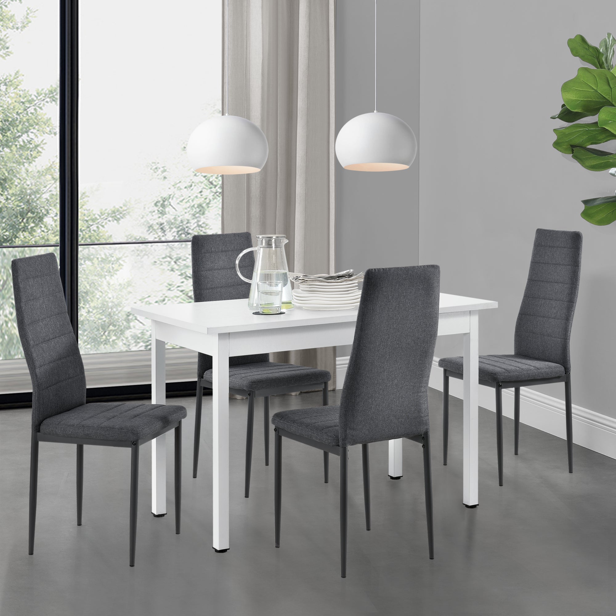 [en.casa] Arredo Sala da Pranzo Tavolo 120 x 60 x 75 cm MDF Bianco con 4 Sedie Imbottite 96 x 43 x 52 cm Acciaio