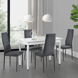 [en.casa] Arredo Sala da Pranzo Tavolo 120 x 60 x 75 cm MDF Bianco con 4 Sedie Imbottite 96 x 43 x 52 cm Acciaio