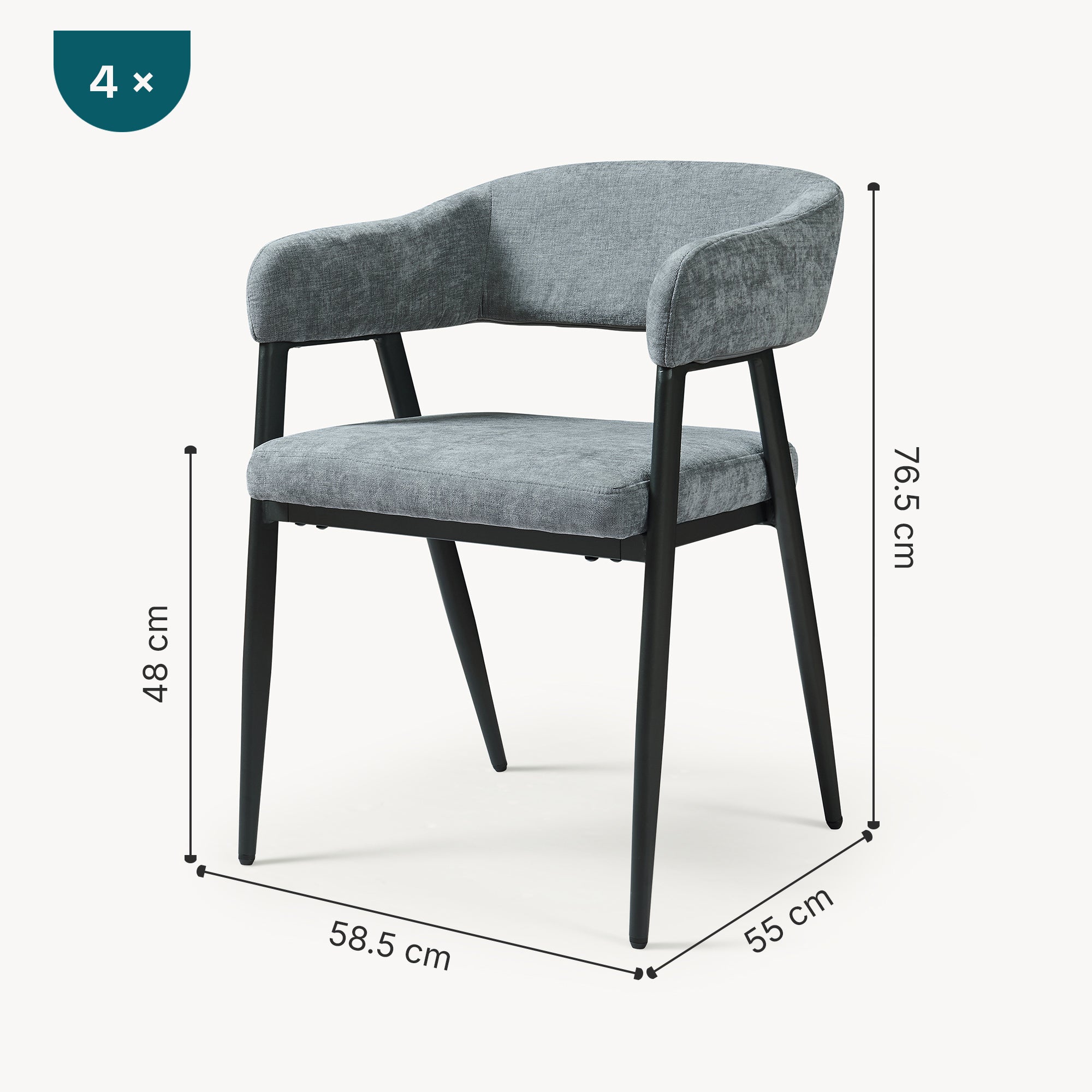 Set Kohlmand di 4 Sedie Imbottite da Sala Pranzo con Rivestimento in Tessuto - Grigio Scuro [en.casa]