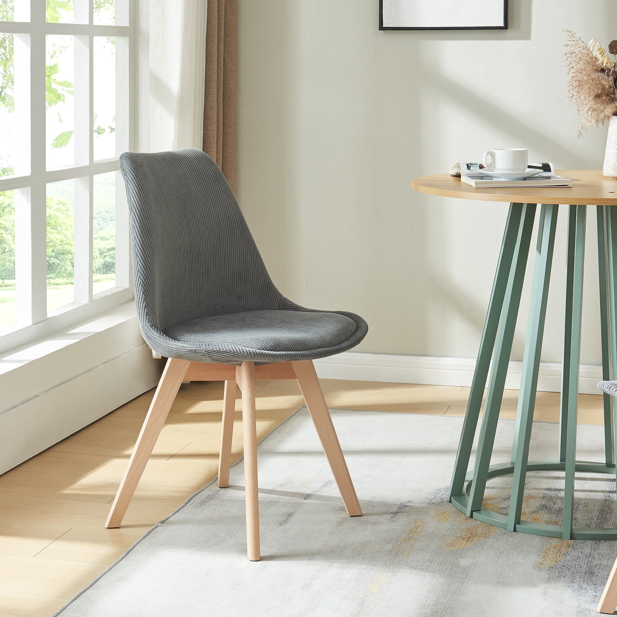 Set Fläten di 6 Sedie da Sala con Seduta Imbottita Rivestimento in Velluto a Coste Grigio [en.casa]