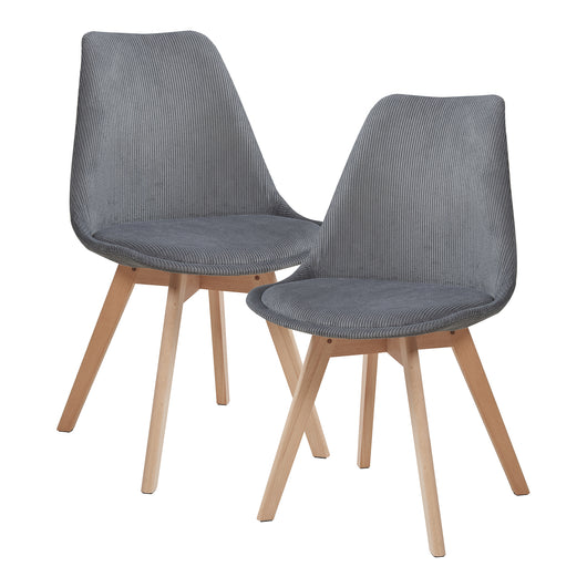 Set Fläten di 2 Sedie da Sala con Seduta Imbottita Rivestimento in Velluto a Coste Grigio [en.casa]