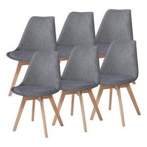 Set Fläten di 6 Sedie da Sala con Seduta Imbottita Rivestimento in Velluto a Coste Grigio [en.casa]