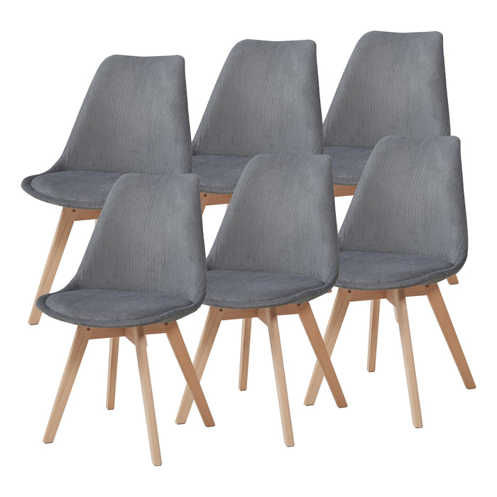 Set Fläten di 6 Sedie da Sala con Seduta Imbottita Rivestimento in Velluto a Coste Grigio [en.casa]