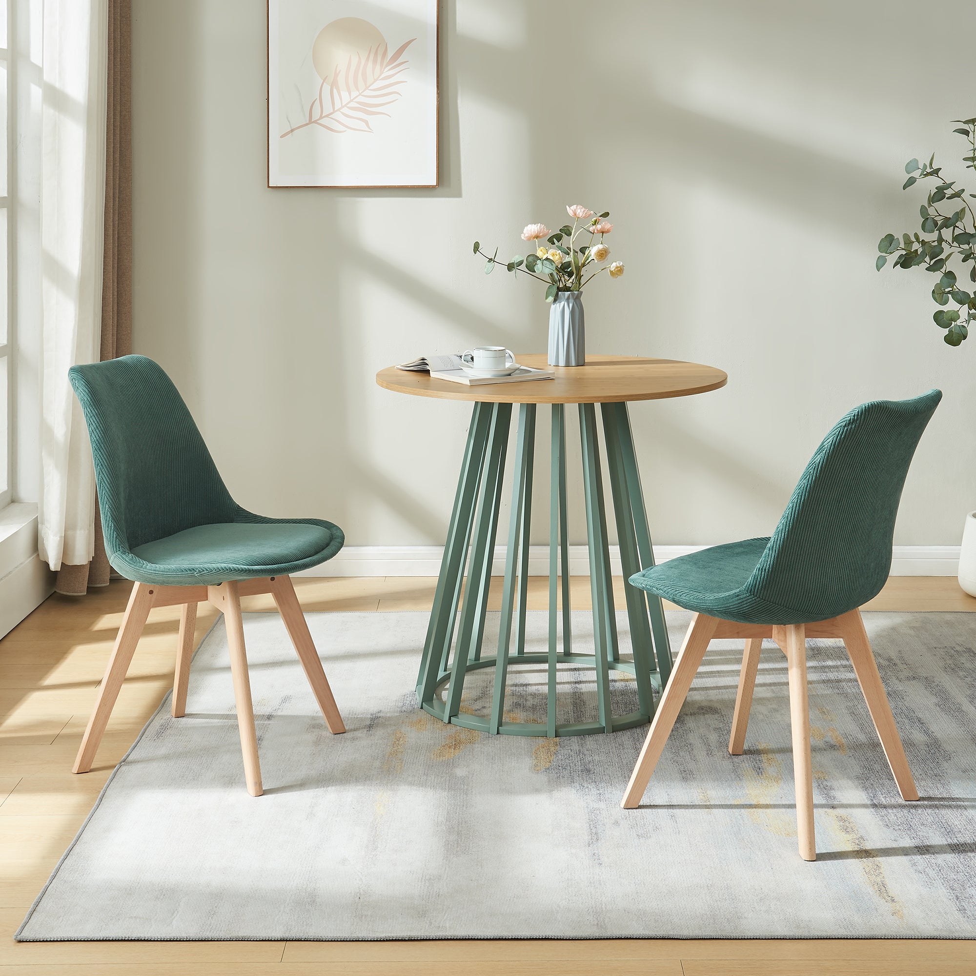 Set Fläten di 6 Sedie da Sala con Seduta Imbottita Rivestimento in Velluto a Coste Verde Scuro [en.casa]