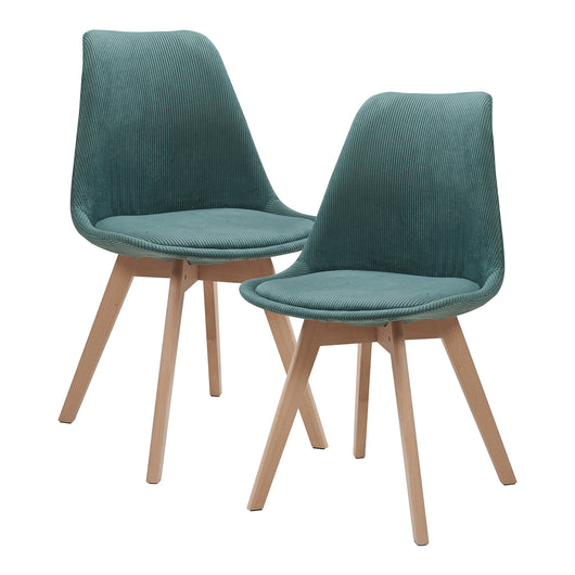 Set Fläten di 2 Sedie da Sala con Seduta Imbottita Rivestimento in Velluto a Coste Verde Scuro [en.casa]