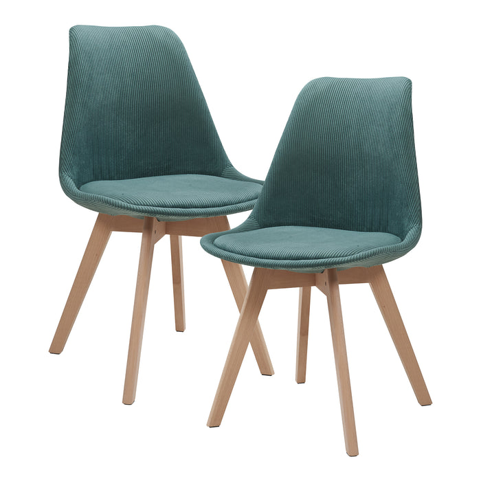 Set Fläten di 2 Sedie da Sala con Seduta Imbottita Rivestimento in Velluto a Coste Verde Scuro [en.casa]