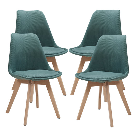 Set Fläten di 4 Sedie da Sala con Seduta Imbottita Rivestimento in Velluto a Coste Verde Scuro [en.casa]