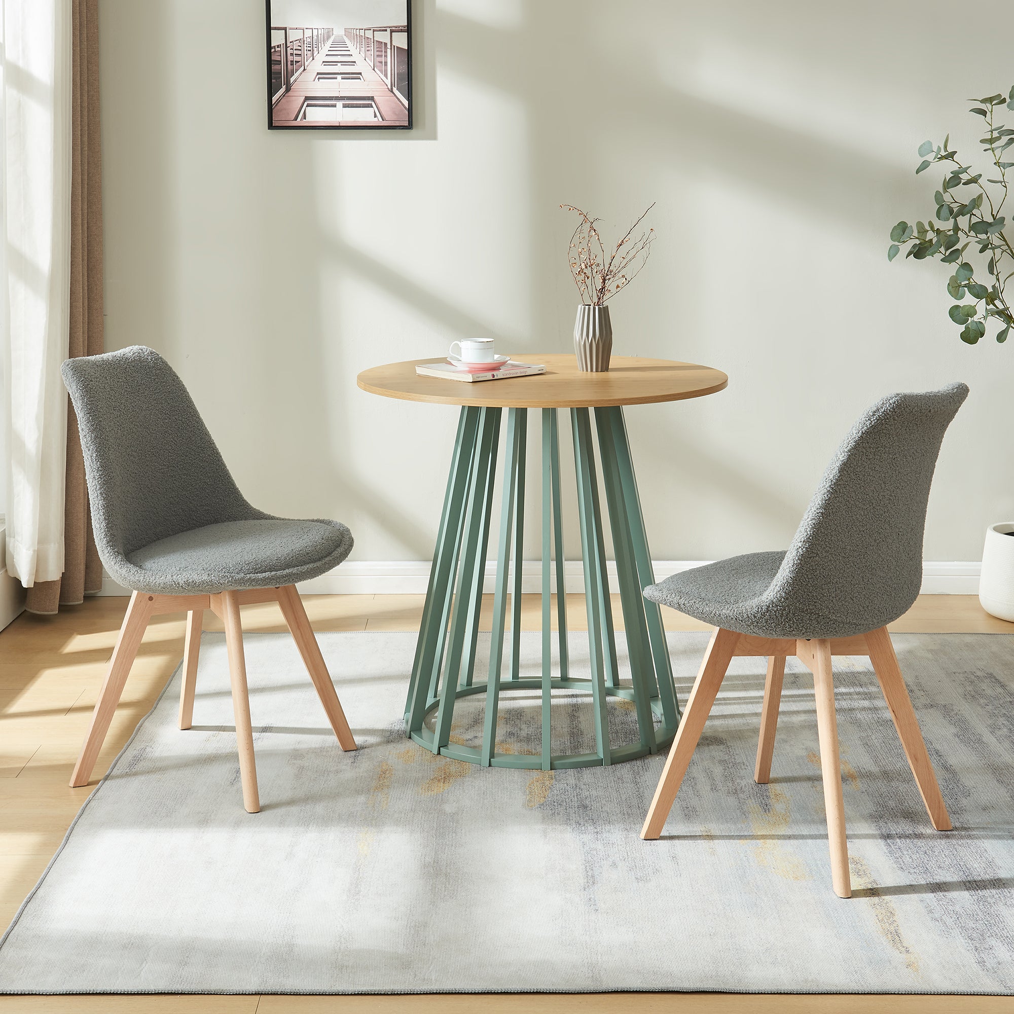 Set Fläten di 6 Sedie da Sala con Seduta Imbottita Rivestimento in Tessuto Bouclé Grigio [en.casa]