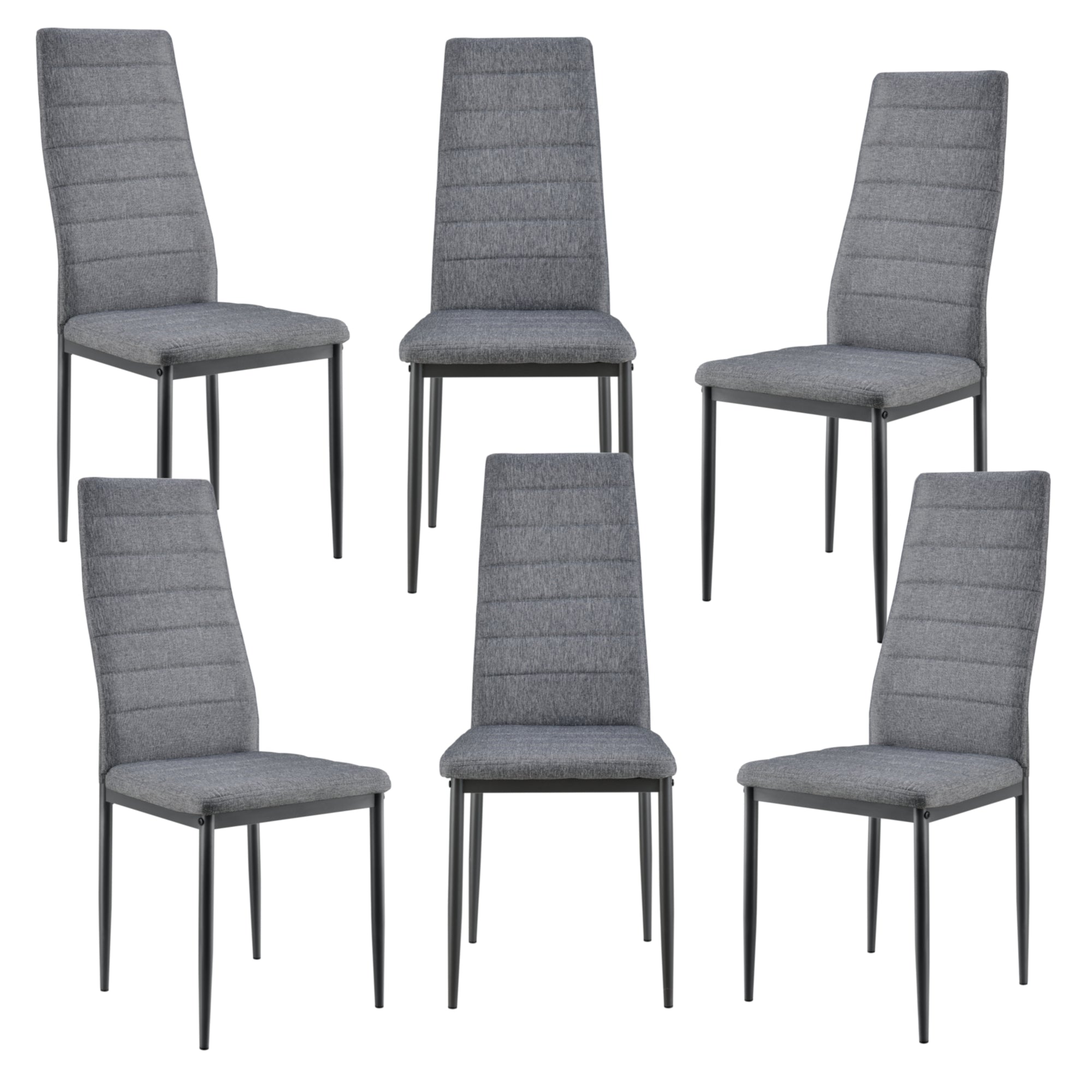 [en.casa] Sedie per Sala da Pranzo Set di 6 Sedie Imbottite 96 x 43 x 52 cm Acciaio Poliestere Grigio