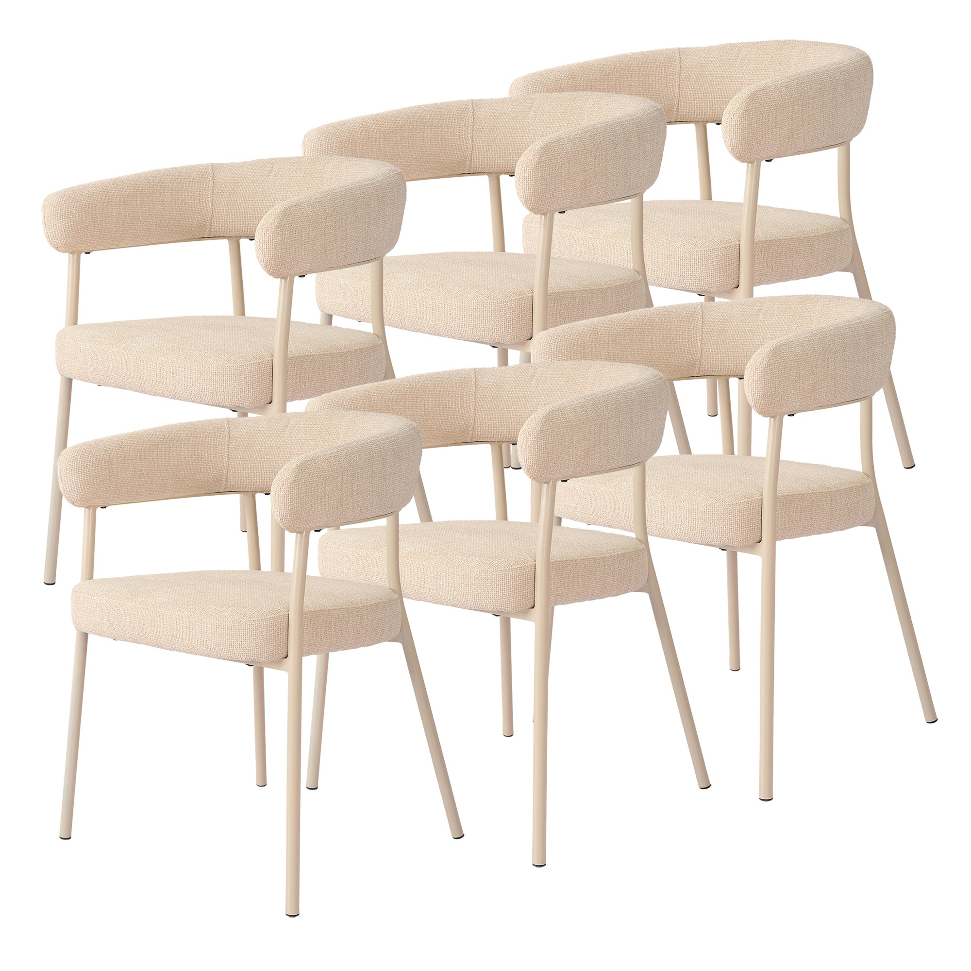 Set di 6 Sedie Huk Imbottite Schienale a Fascia Continua Rivestimento in Tessuto - Beige [en.casa]