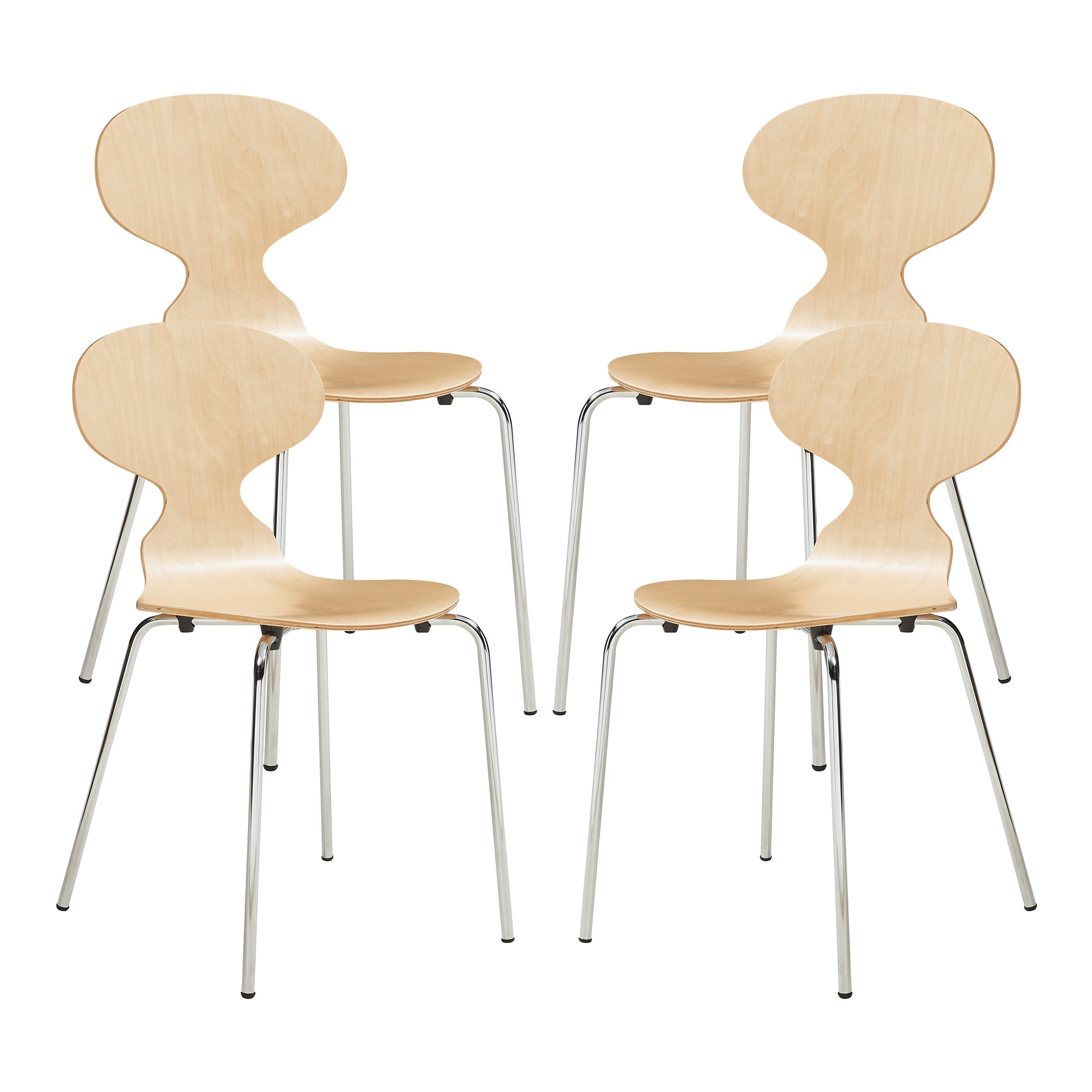 Set Kil di 4 Sedie Impilabili da Sala Pranzo - Effetto Legno / Cromato [en.casa]