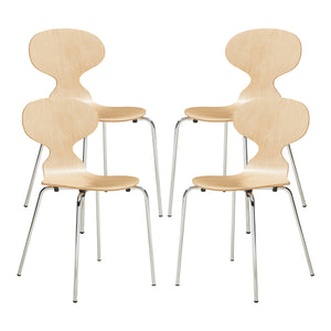 Set Kil di 4 Sedie Impilabili da Sala Pranzo - Effetto Legno / Cromato [en.casa]