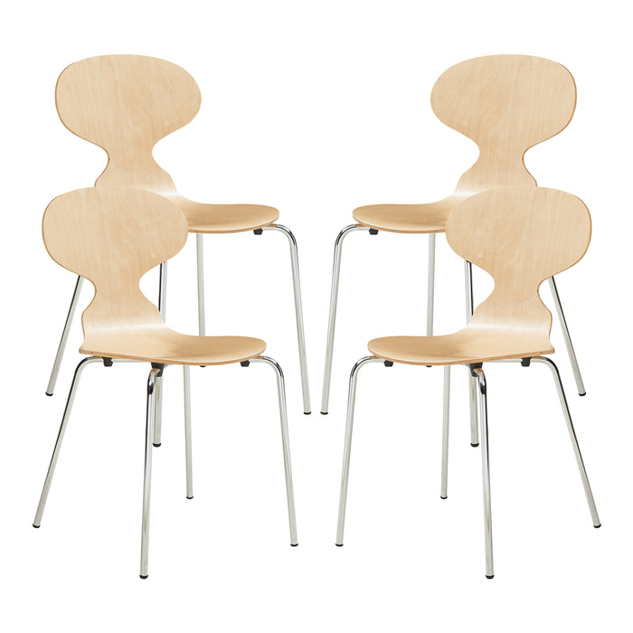 Set Kil di 4 Sedie Impilabili da Sala Pranzo - Effetto Legno / Cromato [en.casa]