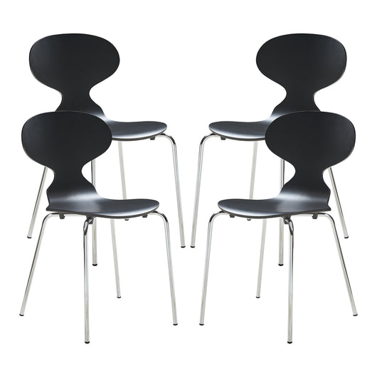 Set Kil di 4 Sedie Impilabili da Sala Pranzo - Nero / Cromato [en.casa]