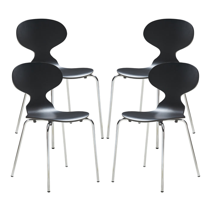 Set Kil di 4 Sedie Impilabili da Sala Pranzo - Nero / Cromato [en.casa]