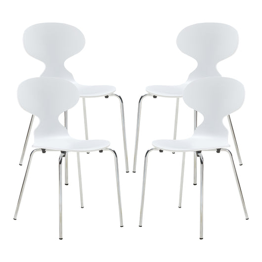 Set Kil di 4 Sedie Impilabili da Sala Pranzo - Bianco / Cromato [en.casa]