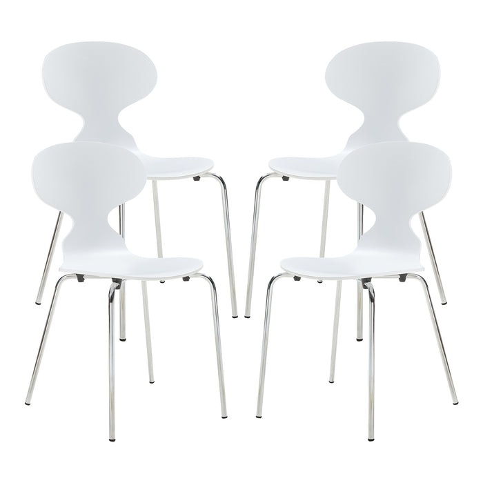 Set Kil di 4 Sedie Impilabili da Sala Pranzo - Bianco / Cromato [en.casa]