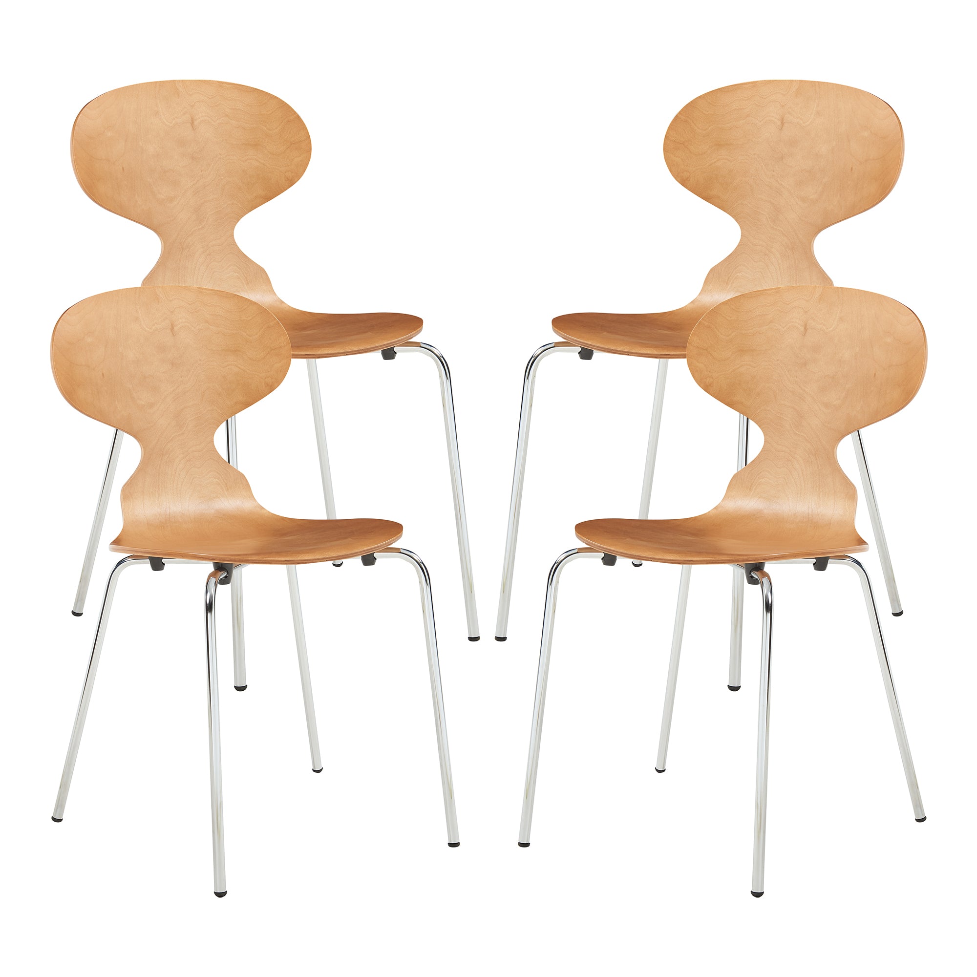 Set Kil di 4 Sedie Impilabili da Sala Pranzo - Effetto Noce / Cromato [en.casa]