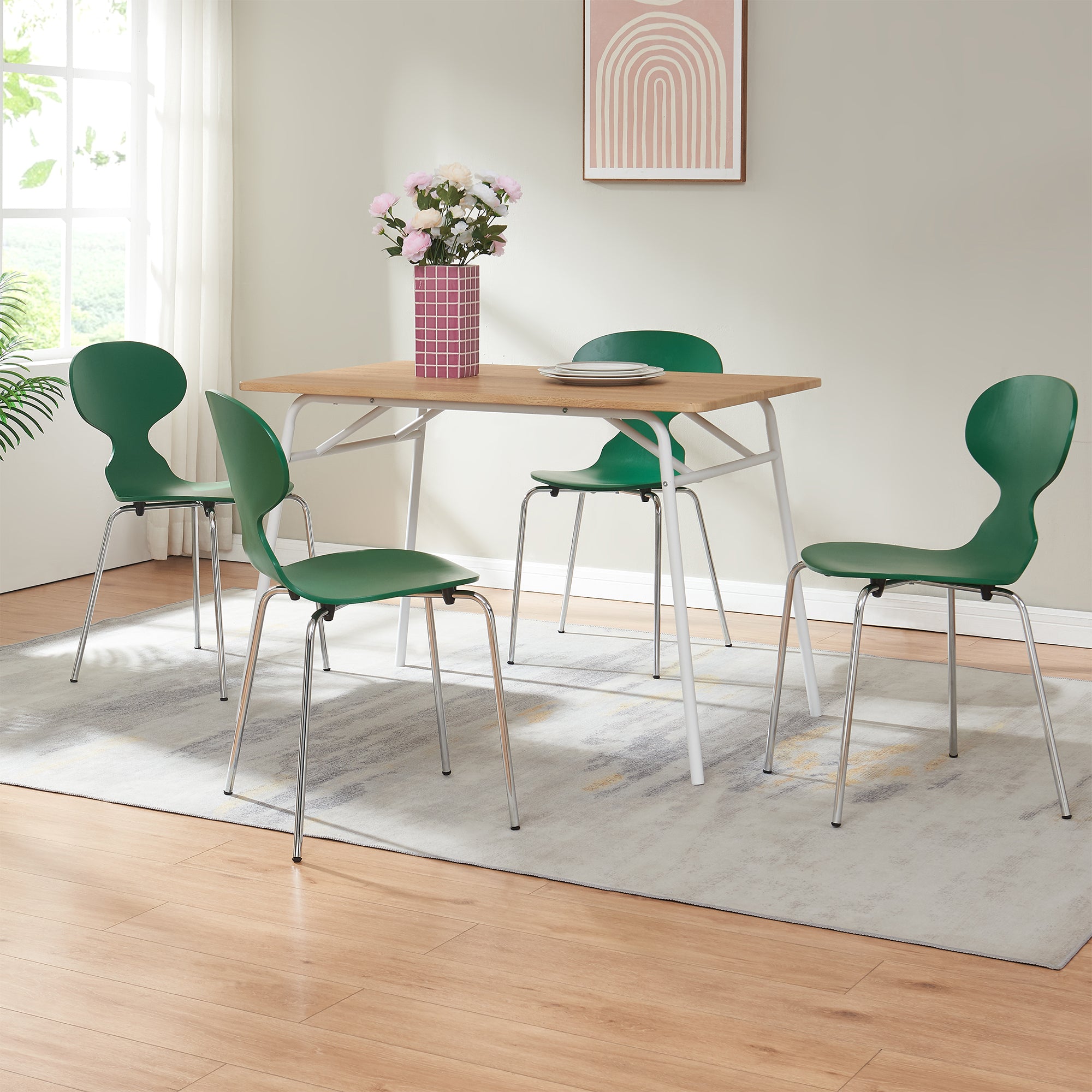 Set Kil di 4 Sedie Impilabili da Sala Pranzo - Verde / Cromato [en.casa]