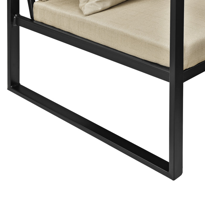 Set di 2 Poltrone con Telaio in Ferro Schienale Sedile e Cuscino Imbottiti - Beige [en.casa]